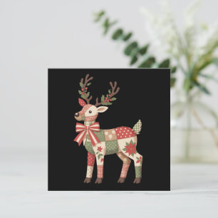 Weihnachts-Patchwork-Rentier-Stickerei Tier Feiertagskarte