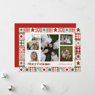 Weihnachts-Patchwork Rosa Rot Grün Foto Feiertage Feiertagskarte