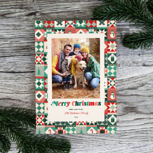 Weihnachts-Patchwork Rot und Grün Foto-Feiertag Feiertagskarte