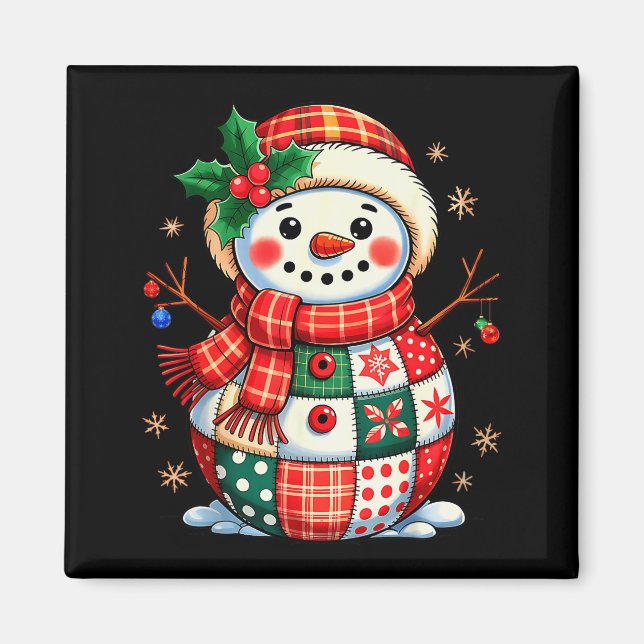 Weihnachts-Patchwork-Schneemann - Gequiltes Weihna Magnet (Vorne)