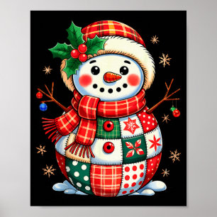Weihnachts-Patchwork-Schneemann - Gequiltete Festt Poster