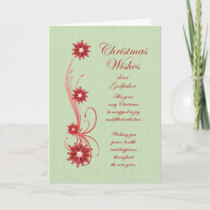 Weihnachts-Paten-Schriftrollen und Blumen Feiertagskarte