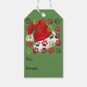 Weihnachts-Paw-Prints mit Weihnachtsmannmütze Geschenkanhänger