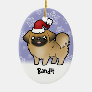 Weihnachts-Pekingese (Welpen-Schnitt) Keramik Ornament