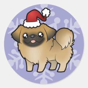 Weihnachts-Pekingese (Welpenschnitt) Runder Aufkleber