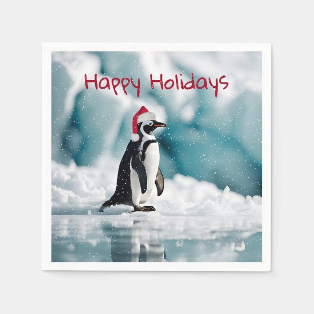 Weihnachts-Penguin auf Iceberg Serviette (Vorderseite)