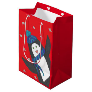 Weihnachts-Penguin auf Rot Mittlere Geschenktüte