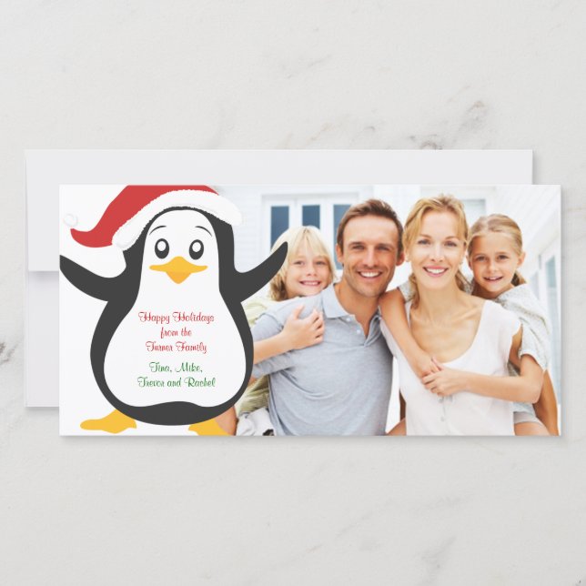 Weihnachts-Penguin-Familie Fotokarte Feiertagskarte (Vorderseite)