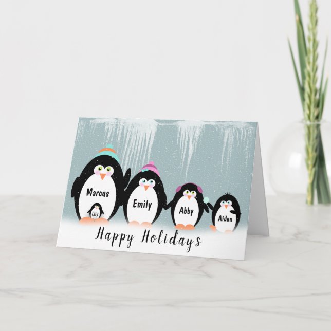Weihnachts-Penguin-Familie in Schneeflocken Karte (Vorderseite)