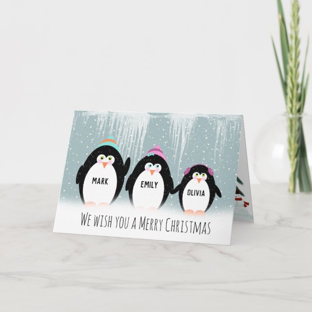 Weihnachts-Penguin Familienurlaubskarte Feiertagskarte (Vorderseite)
