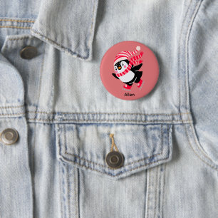 Weihnachts-Penguin in einem Hut und Scarf auf Skat Button