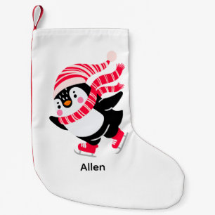 Weihnachts-Penguin in einem Hut und Scarf auf Skat Kleiner Weihnachtsstrumpf