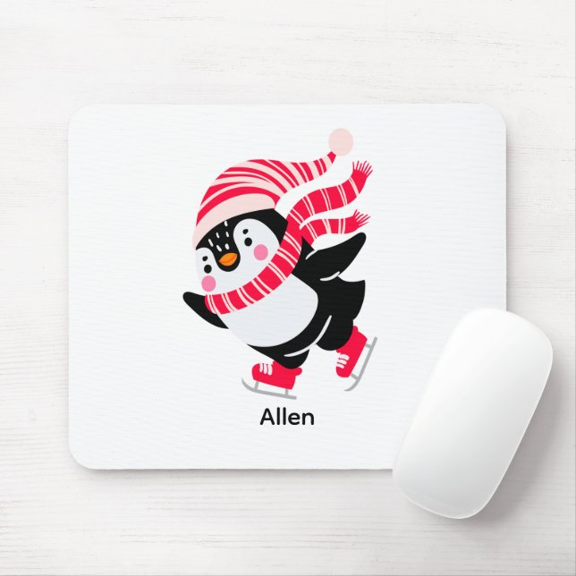Weihnachts-Penguin in einem Hut und Scarf auf Skat Mousepad (Mit Mouse)
