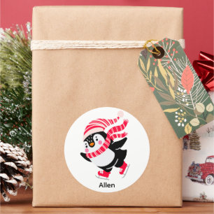 Weihnachts-Penguin in einem Hut und Scarf auf Skat Runder Aufkleber
