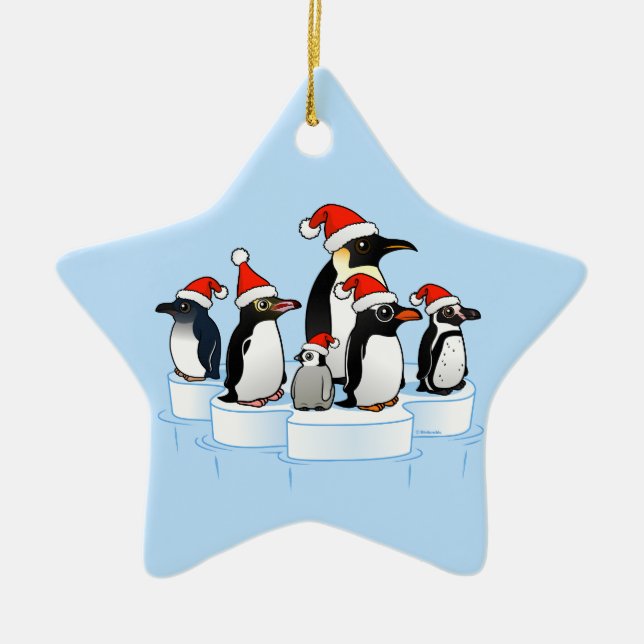 Weihnachts-Penguin-Party Keramikornament (Vorne)