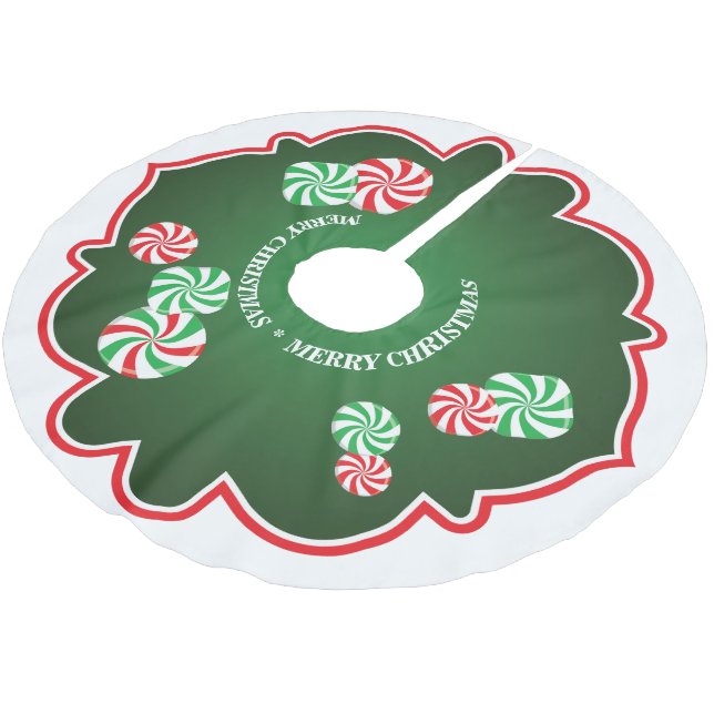 Weihnachts Peppermint Candies Tree Skirt Polyester Weihnachtsbaumdecke (Schrägansicht)