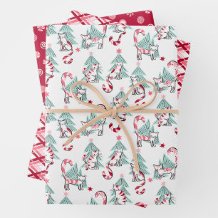 Weihnachts Peppermint Candy Cats Set von drei Geschenkpapier Set