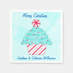Weihnachts Peppermint Cupcake Personalisiertes Par Serviette