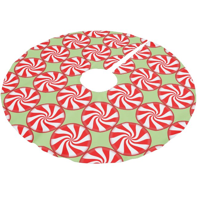 Weihnachts Peppermint Rot Weißer Streifen Süßigkei Polyester Weihnachtsbaumdecke (Schrägansicht)