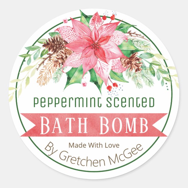Weihnachts Peppermint Scented Bath Bomb Labels Runder Aufkleber (Vorderseite)
