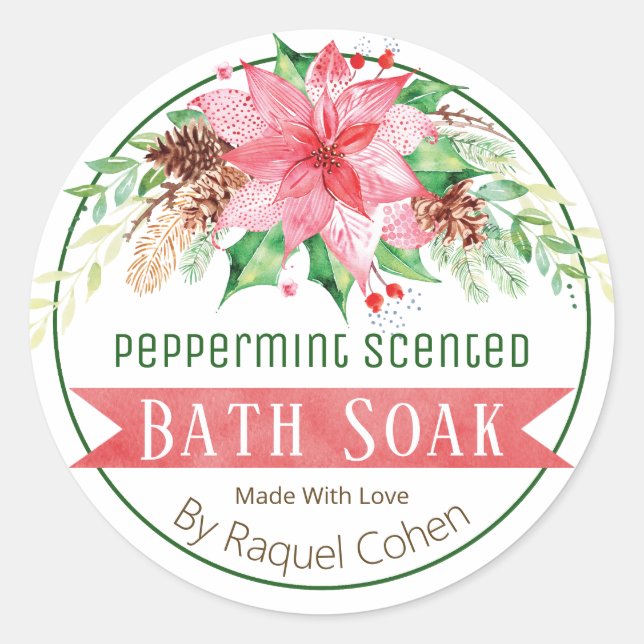 Weihnachts Peppermint Scented Bath Soak Labels Runder Aufkleber (Vorderseite)