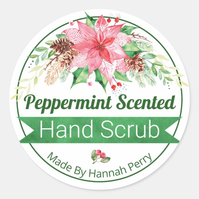 Weihnachts Peppermint Scented Hand Scrub Labels Runder Aufkleber (Vorderseite)