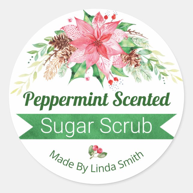 Weihnachts Peppermint Scented Sugar Scrub Labels Runder Aufkleber (Vorderseite)