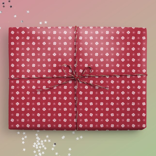 Weihnachts Peppermint Snowflake Polka Dot Geschenkpapier (Gift Mockup)