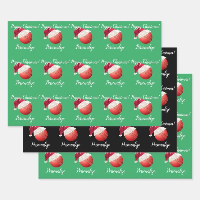 Weihnachts Personalisierte Cricket Ball Santa    Geschenkpapier Set (Set)