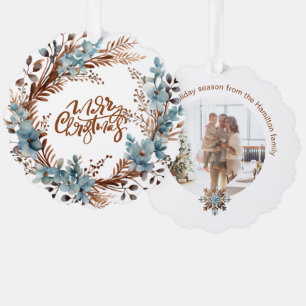 Weihnachts-Personalisierte Foto Kranz und Typograf Ornament Karte