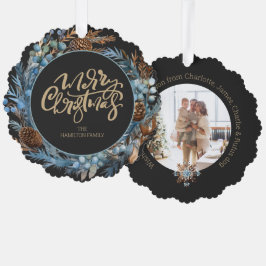 Weihnachts-Personalisierte Foto Kranz und Typograf Ornament Karte
