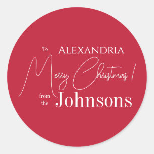 Weihnachts-Personalisierte Rote Familie Runder Aufkleber