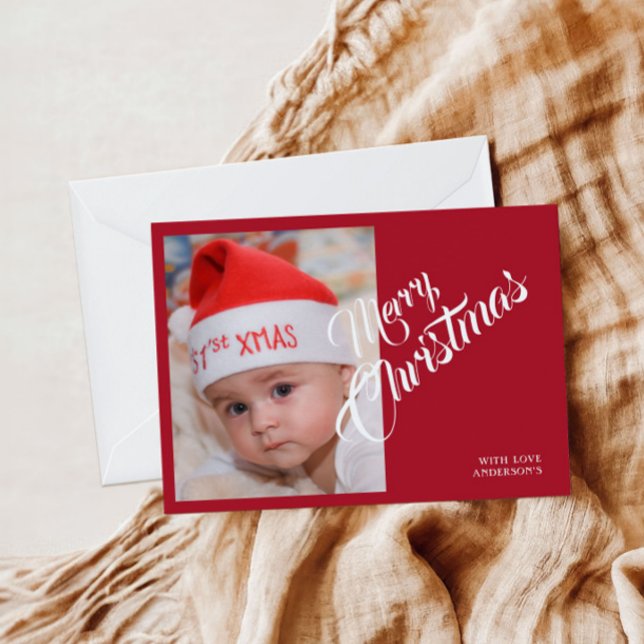 Weihnachts Personalisiertes Foto Rote Postkarte (Von Creator hochgeladen)