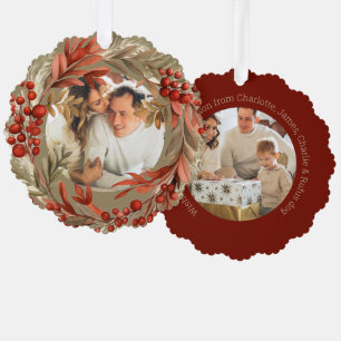 Weihnachts Personalisiertes Foto Wreath Red Berry Ornament Karte