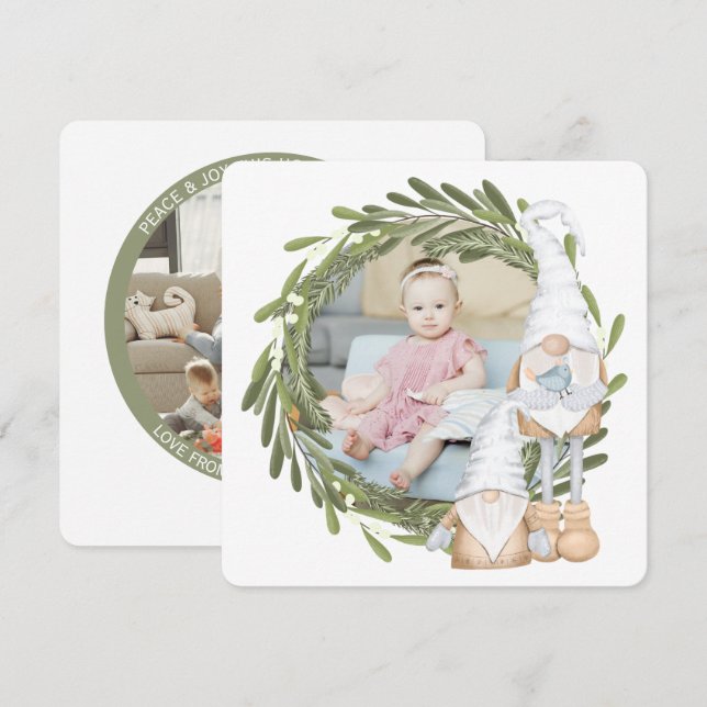 Weihnachts-Personalisiertes Gnome-Foto Feiertagskarte (Vorne/Hinten)