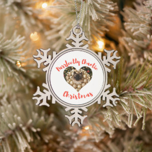 Weihnachts-Personalisiertes-Katzen-Herz-Foto-Rahme Schneeflocken Zinn-Ornament