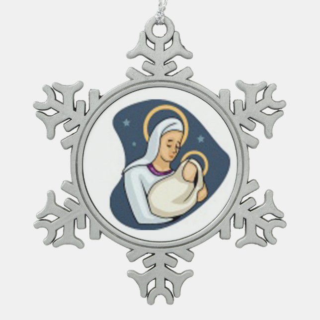 Weihnachts-Peweter Snowflake Ornament/Baby Jesus Schneeflocken Zinn-Ornament (Vorderseite)