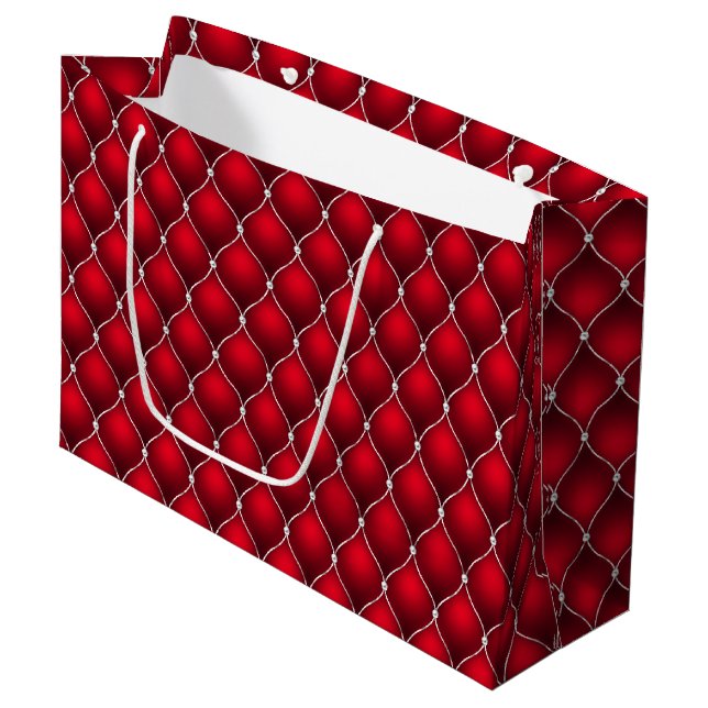 Weihnachts-Pfefferminz | Quilted Red Luxe Muster Große Geschenktüte (Vorderseite Schrägansicht)