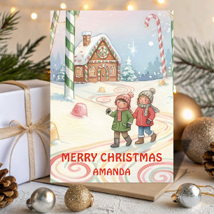 Weihnachts-Pfefferminz-Waldweg für Kinder Feiertagskarte