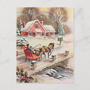 Weihnachts-Pferd & Carriage Bridge Schnee Postkarte
