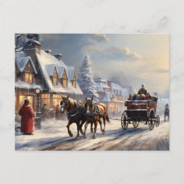 Weihnachts-Pferd-Gezeichnet Beförderungsstraße Feiertagspostkarte