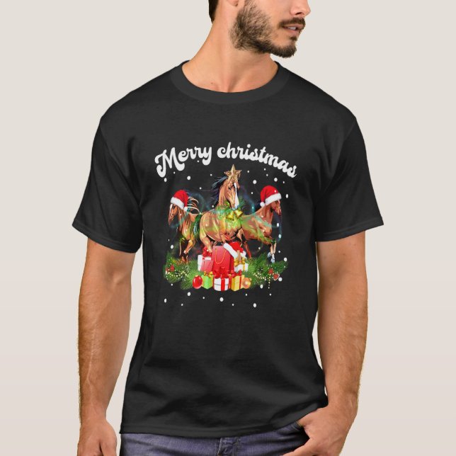 Weihnachts-Pferd-Lichter-Pyjama-Pullover passende  T-Shirt (Vorderseite)