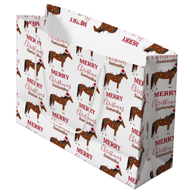 Weihnachts-Pferd-Weihnachtsmannmütze Weihnachtslic Große Geschenktüte (Vorderseite Schrägansicht)