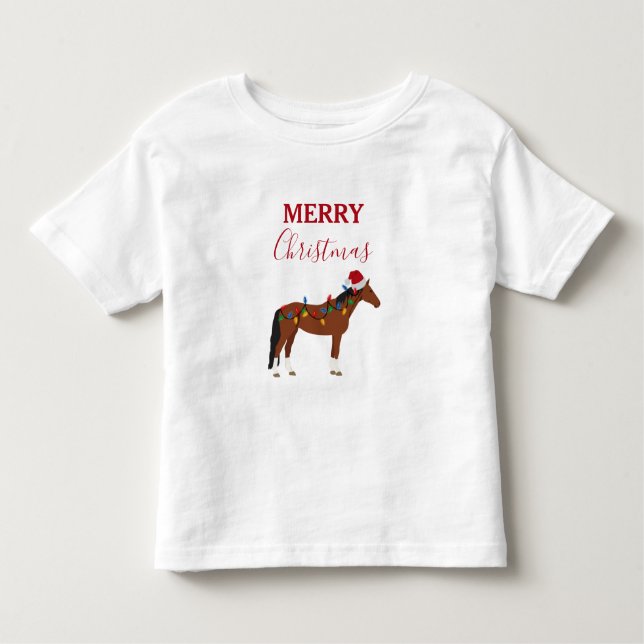 Weihnachts-Pferd-Weihnachtsmannmütze Weihnachtslic Kleinkind T-shirt (Vorderseite)