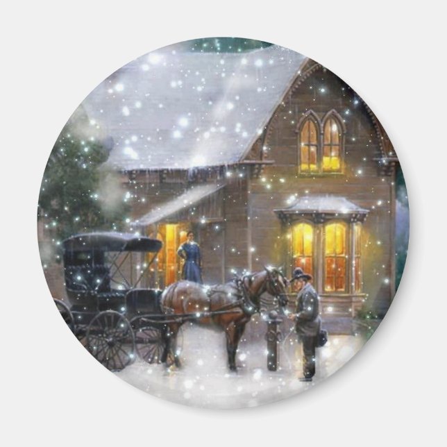 Weihnachts-Pferdetransport Winterlandschaft Magnet (Vorne)