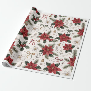 Weihnachts Pfoten & Blüten – Botanischer Pfotenabd Geschenkpapier