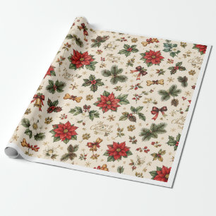 Weihnachts Pfoten & Blüten – Botanischer Pfotenabd Geschenkpapier