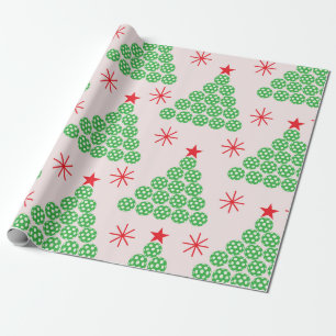 Weihnachts-Pickleball-Baum mit Sternenmuster Geschenkpapier