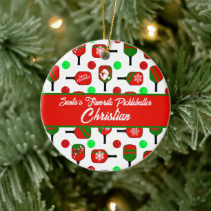 Weihnachts-Pickleball-Paddle Festivals Rot und Grü Keramik Ornament