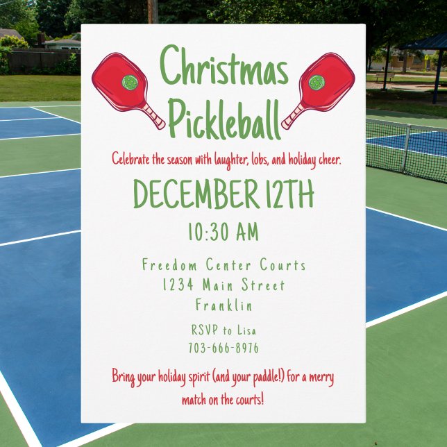 Weihnachts-Pickleball Party Festlicher Feiertag Ma Einladung (Von Creator hochgeladen)
